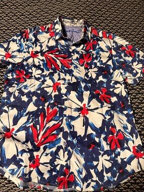 Robert Graham White Short-Sleeve Button-Down with Navy & Red Floral Print